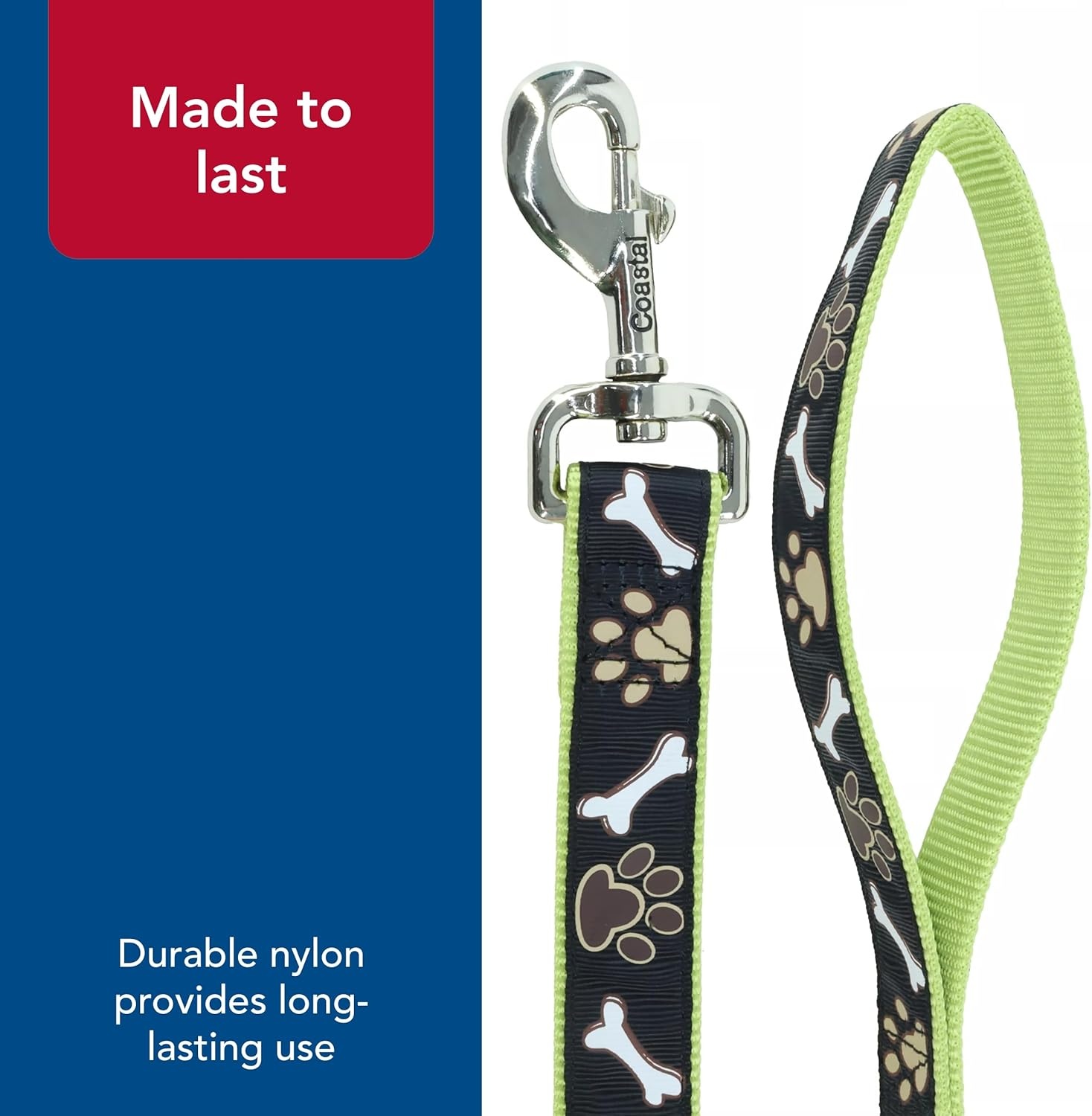 image:imageCoastal Pet Ribbon Dog Leash Contemporary Stylish Look Durable FadeResistant Nylon Material Perfect for Dogs Brown Paws and Bones 58 x 06Red