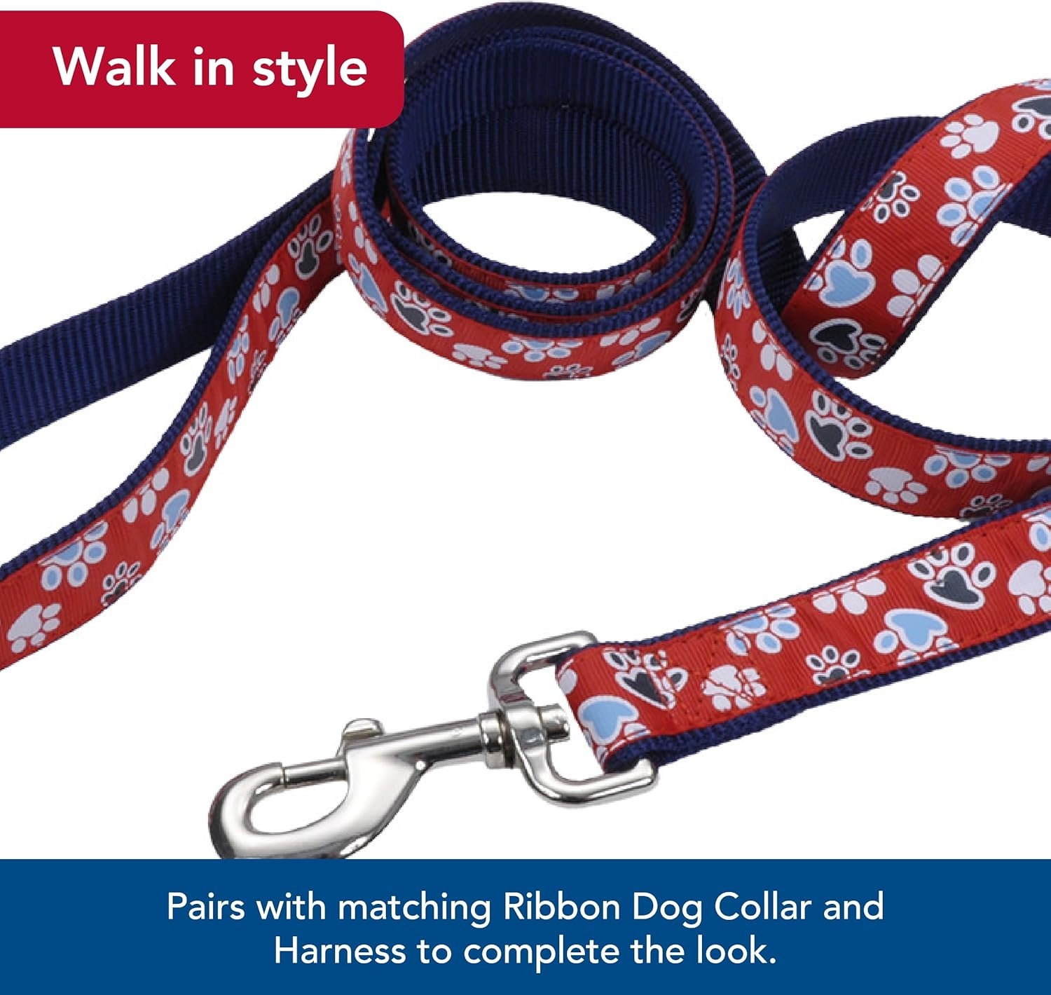 image:imageCoastal Pet Ribbon Dog Leash Contemporary Stylish Look Durable FadeResistant Nylon Material Perfect for Dogs Red with Paws 1 x 06