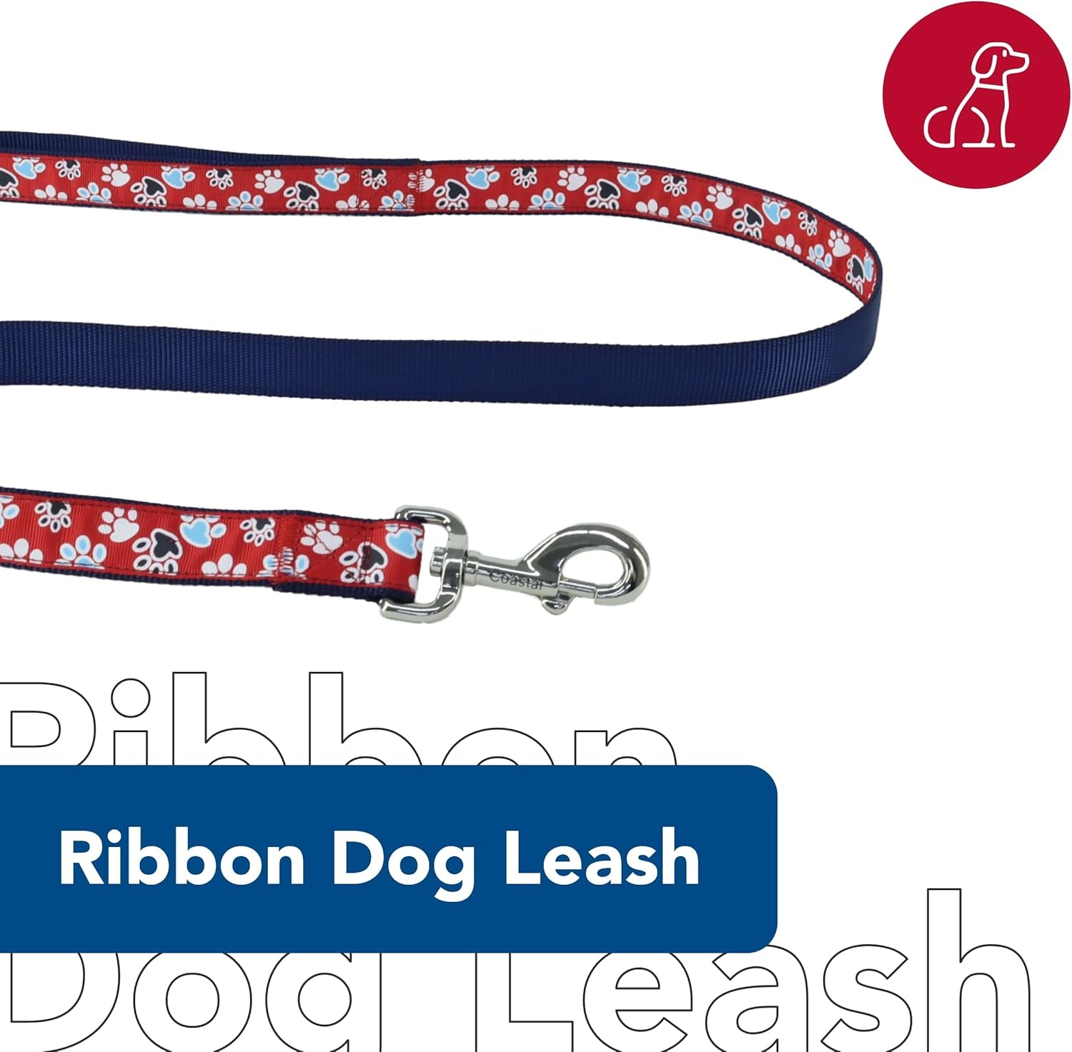 image:imageCoastal Pet Ribbon Dog Leash Contemporary Stylish Look Durable FadeResistant Nylon Material Perfect for Dogs Red with Paws 1 x 06