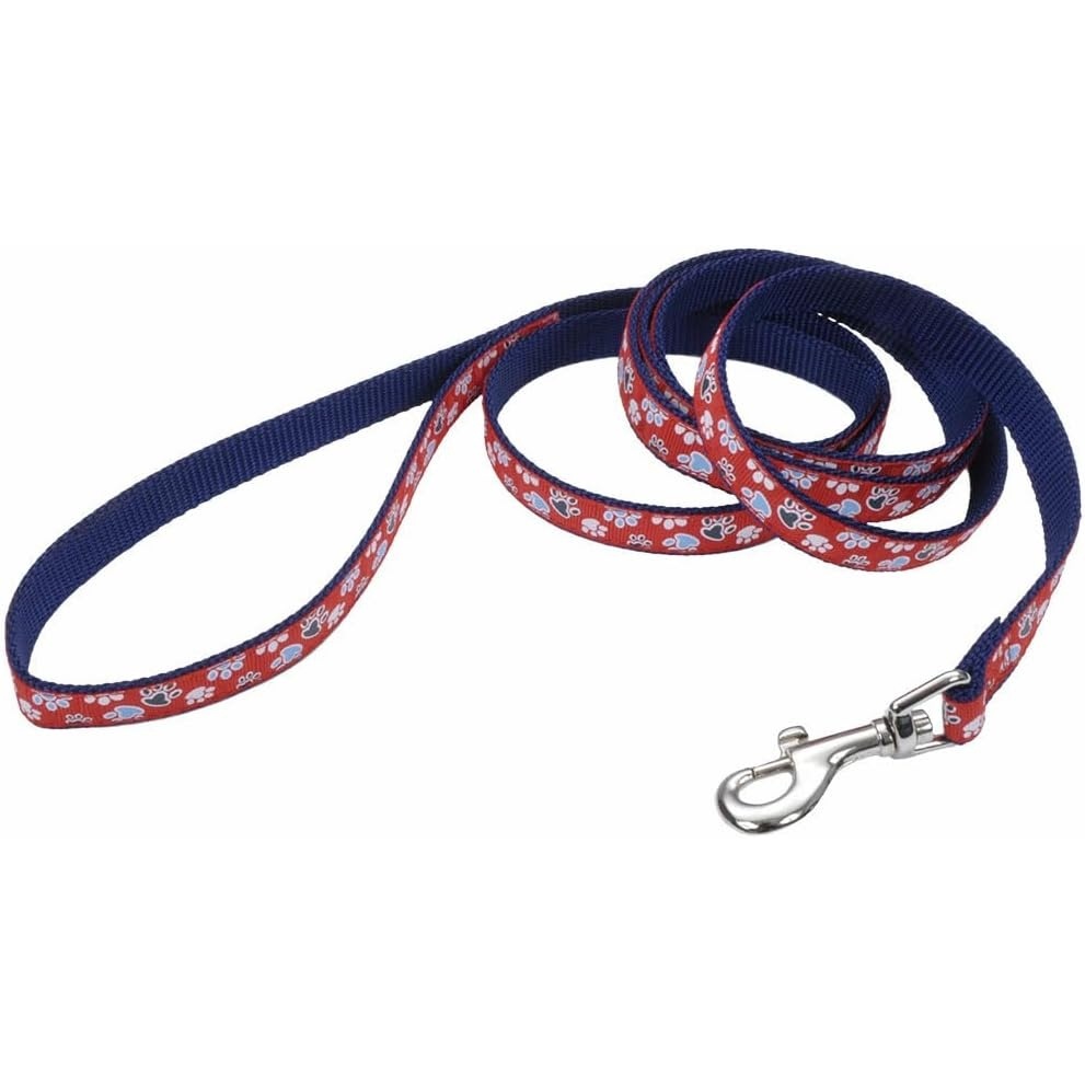 image:imageCoastal Pet Ribbon Dog Leash Contemporary Stylish Look Durable FadeResistant Nylon Material Perfect for Dogs Brown Paws and Bones 58 x 06Red