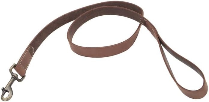 image:imageCoastal Circle T Rustic Leather Town Dog Leash Chocolate Brown with Oxidized Plated Brass Hardware 38 x 6Chocolate