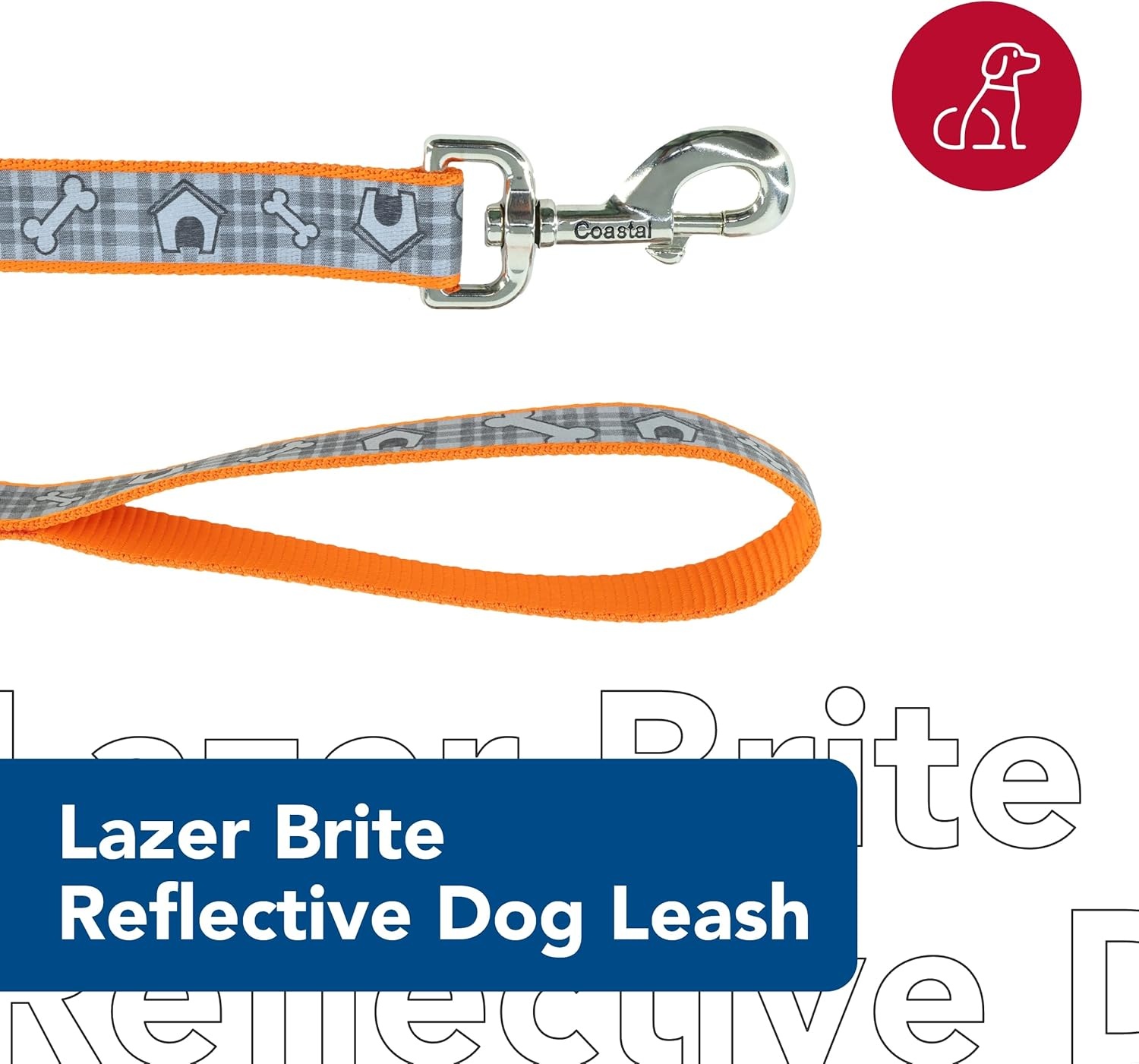image:imageCoastal Lazer Brite Reflective Dog Leash Red Paws and Bones 1 x 06Orange Dog Houses