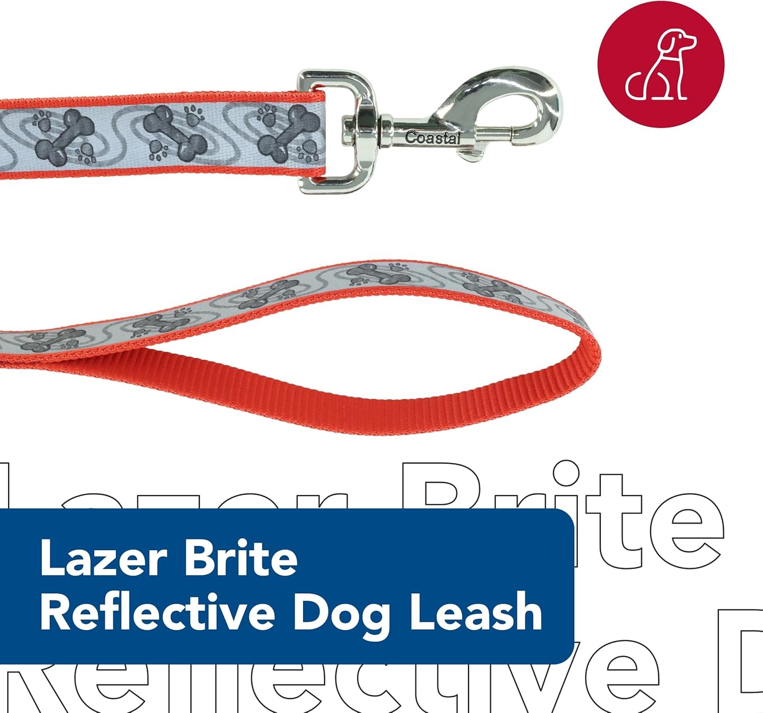 image:imageCoastal Lazer Brite Reflective Dog Leash Red Paws and Bones 1 x 06Shamrocks