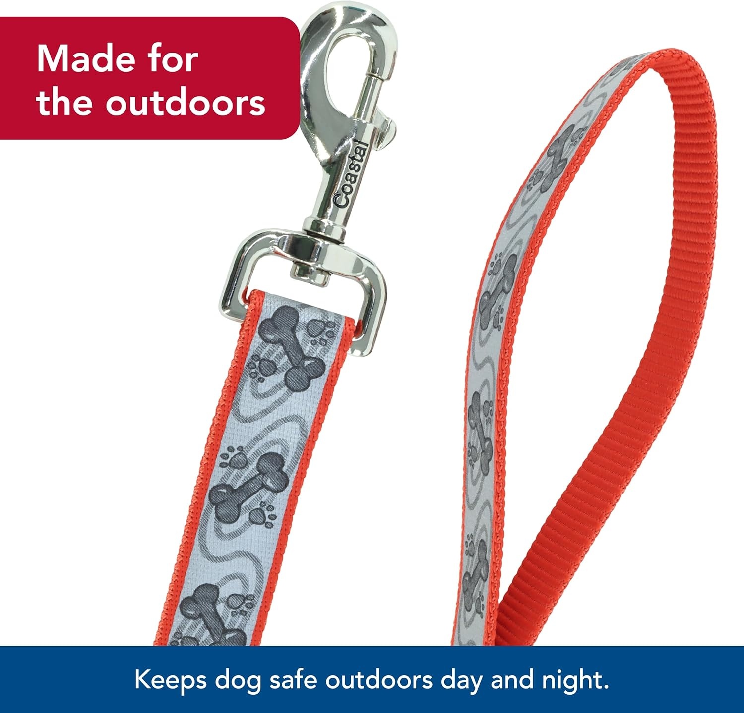 image:imageCoastal Lazer Brite Reflective Dog Leash Red Paws and Bones 1 x 06Shamrocks