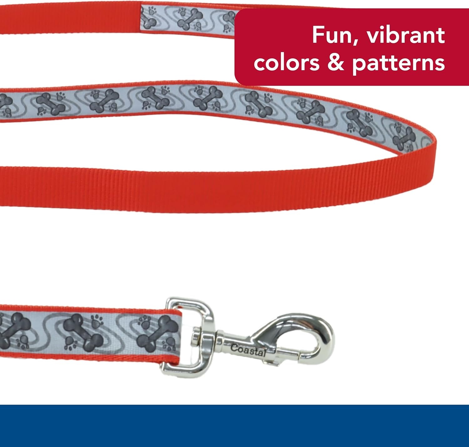 image:imageCoastal Lazer Brite Reflective Dog Leash Red Paws and Bones 1 x 06Shamrocks