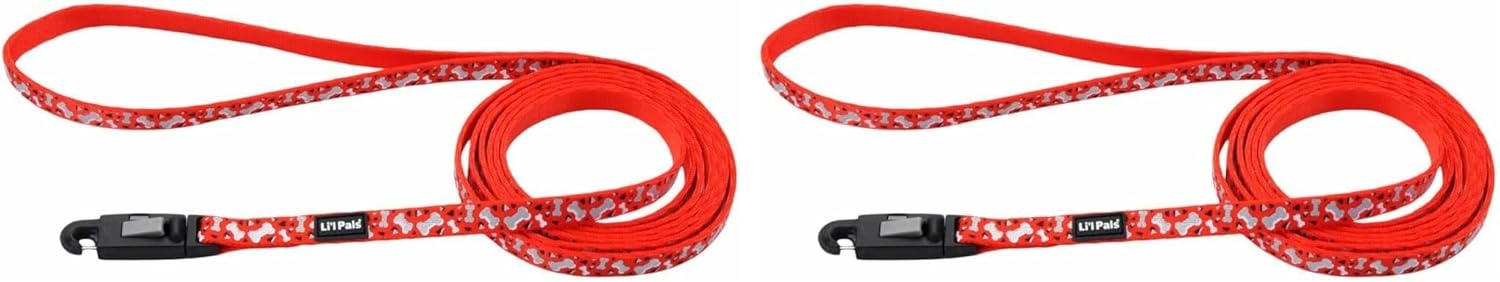 image:imageCoastal Lil Pals Reflective Leash ExtraNarrow Width and EZ Snap Red with Reflective Bones and Triangles 38 x 6Bones and Triangles