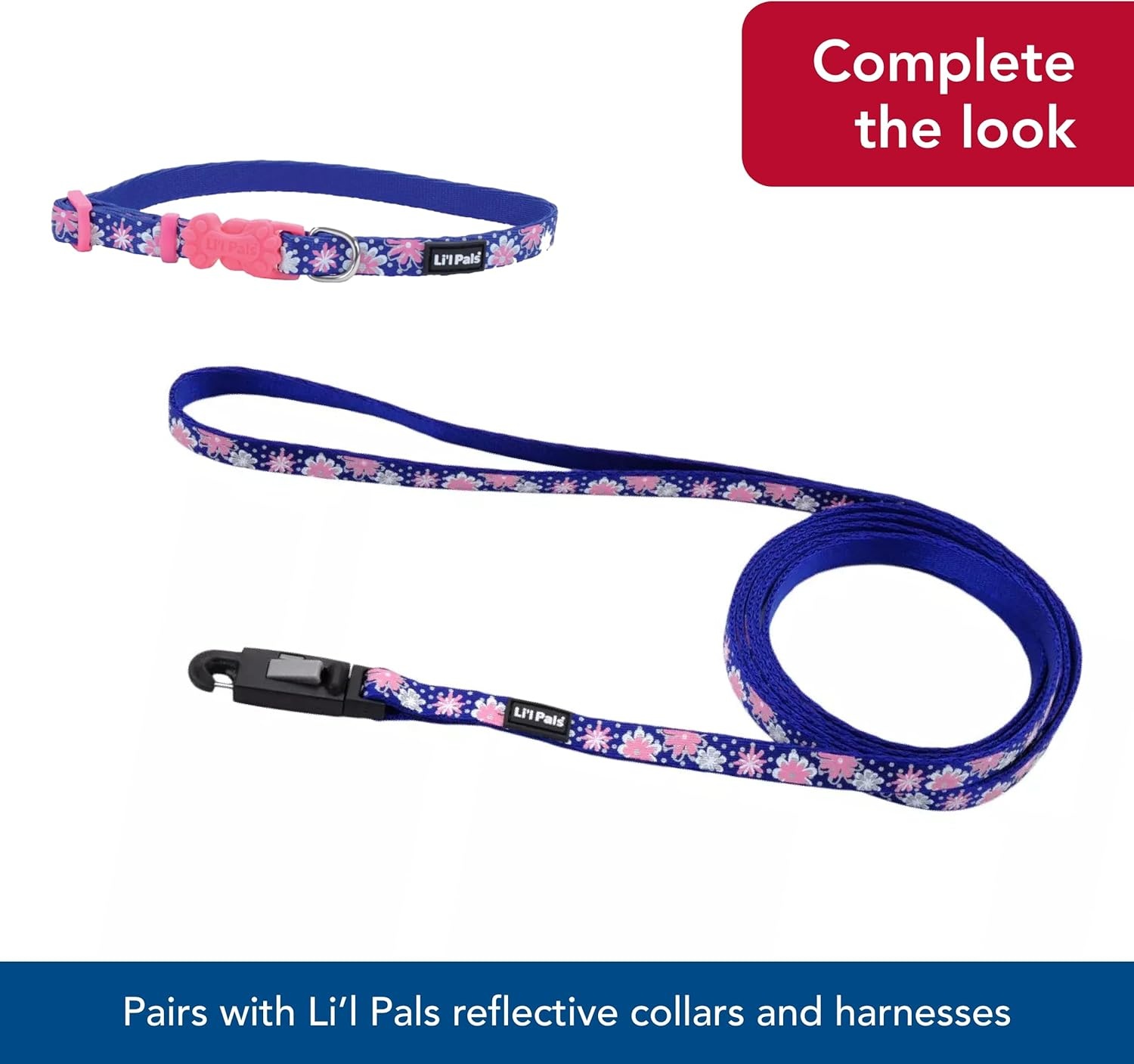 image:imageCoastal Lil Pals Reflective Leash ExtraNarrow Width and EZ Snap Red with Reflective Bones and Triangles 38 x 6Flower with Dots