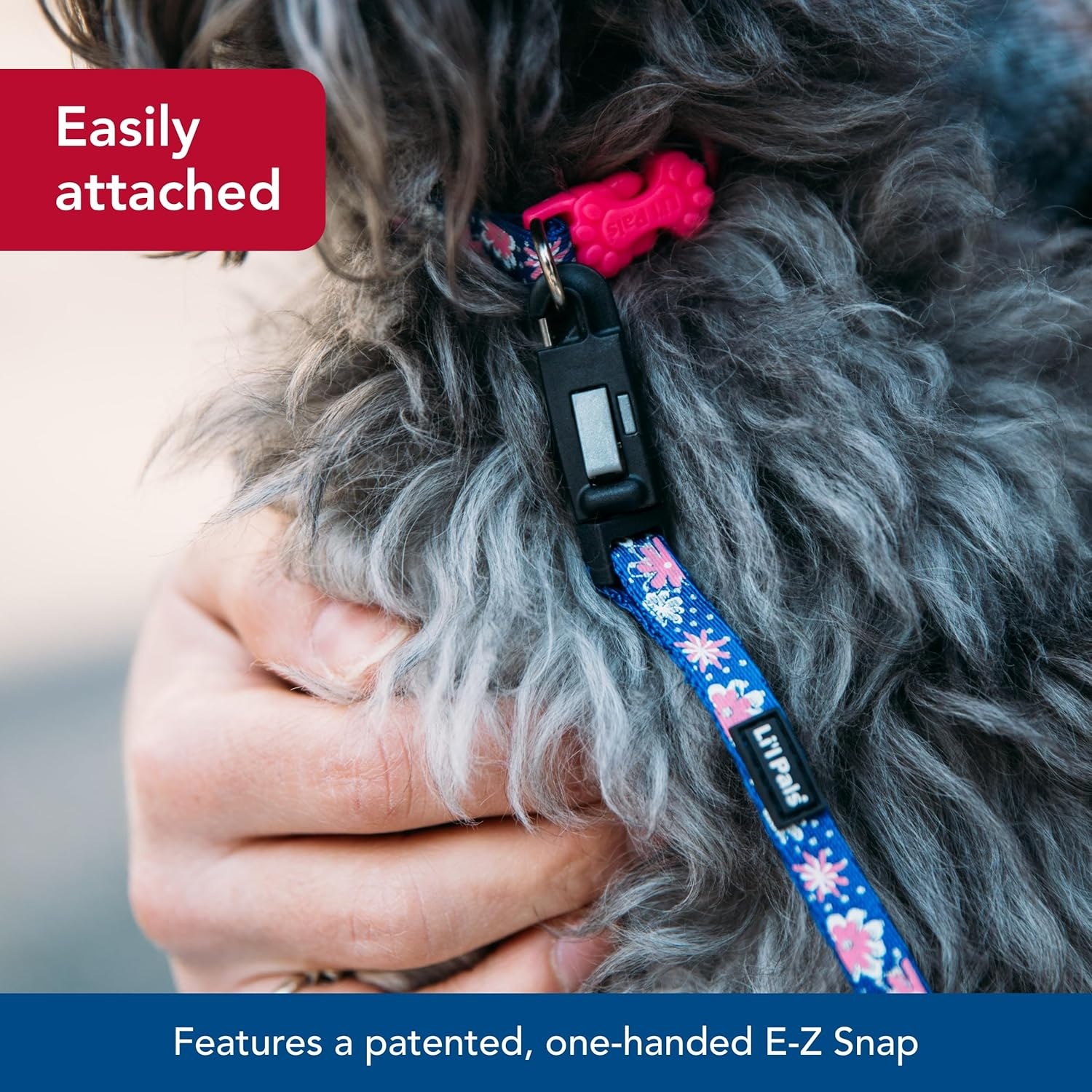 image:imageCoastal Lil Pals Reflective Leash ExtraNarrow Width and EZ Snap Red with Reflective Bones and Triangles 38 x 6Flower with Dots