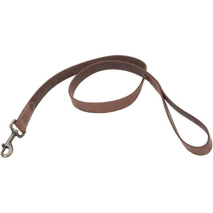 image:imageCoastal Circle T Rustic Leather Town Dog Leash Chocolate Brown with Oxidized Plated Brass Hardware 38 x 6Chocolate