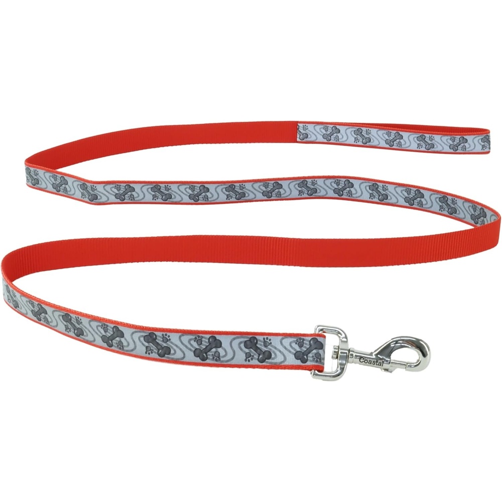 image:imageCoastal Lazer Brite Reflective Dog Leash Red Paws and Bones 1 x 06Red Paws and Bones